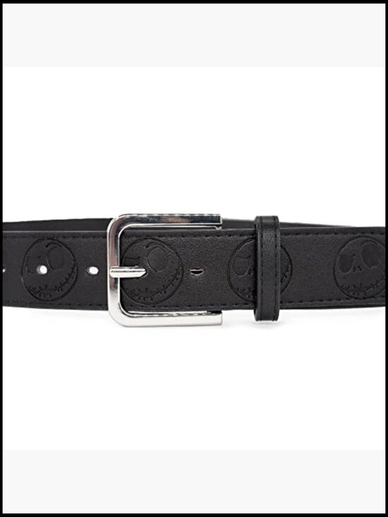 Vegan Leather Belt with Embossed Jack Skellington Design, 1.5\